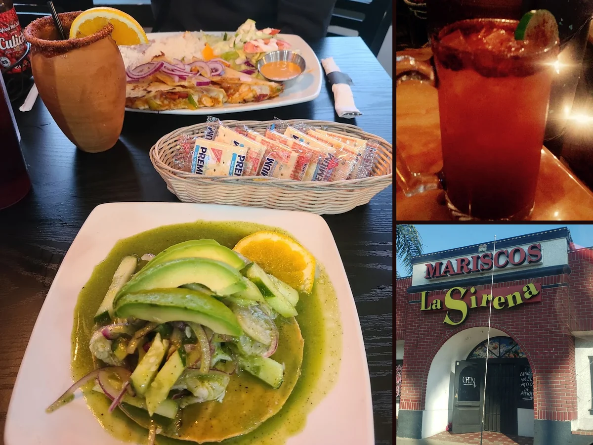 Colorful mariscos dishes served for dine-in.
