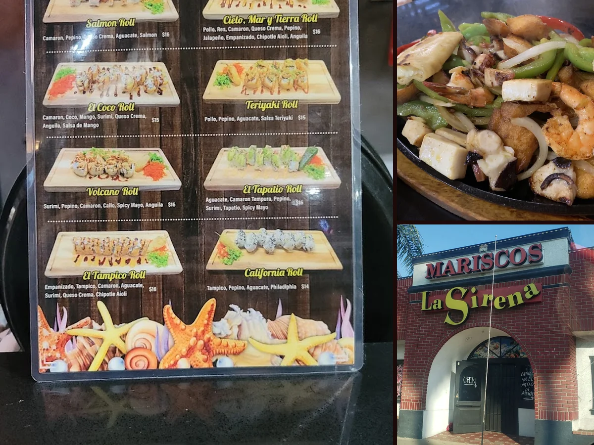 Seafood plates on a casual restaurant table.